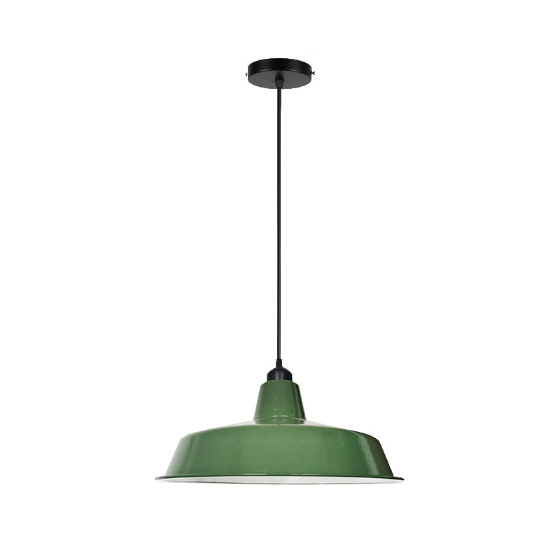 Green Finish Barn Shaped Pendant Lamp Loft Style Metal 1 Bulb Dining Room Suspension Light