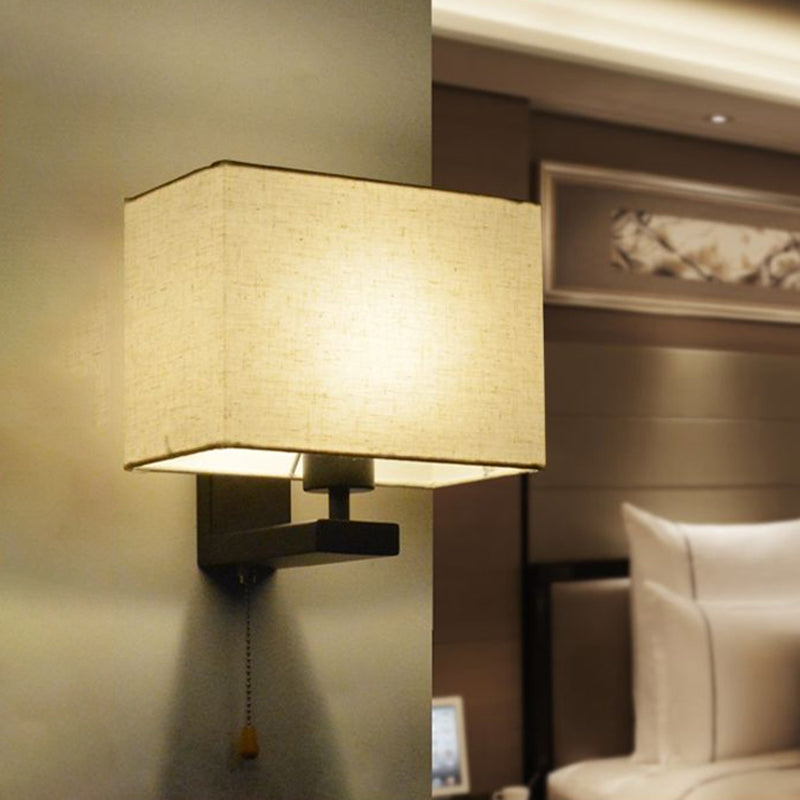 Fabric Rectangle Wall Lamp Simple Style 1 Bulb Beige Wall Light Fixture for Bedside