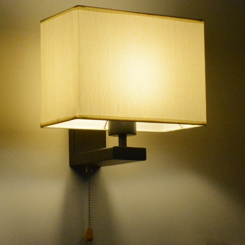 Fabric Rectangle Wall Lamp Simple Style 1 Bulb Beige Wall Light Fixture for Bedside
