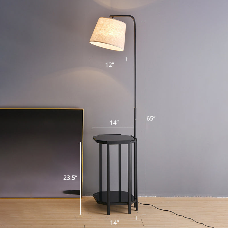 Bucket Sala de estar Lámpara de lámpara 1 cabeza Luz de pie moderna con estante de 2 niveles