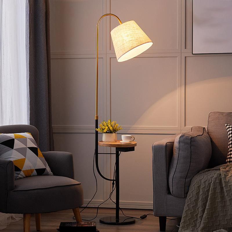 Fabric Tapered Drum Standing Lighting Contemporary 1 Bulb Floor Light with Tray for Bedside
