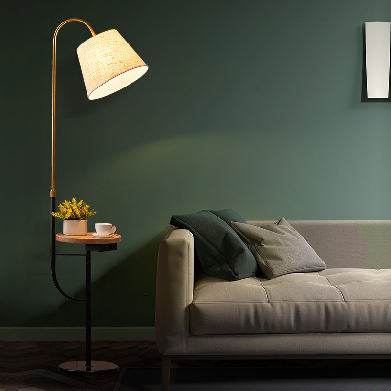 Fabric Tapered Drum Standing Lighting Contemporary 1 Bulb Floor Light with Tray for Bedside