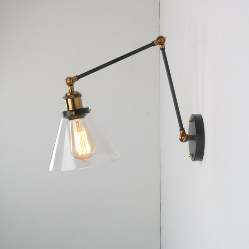 Lámpara de luz de pared de cono vintage 1 lámpara de pared de vidrio transparente con brazo largo