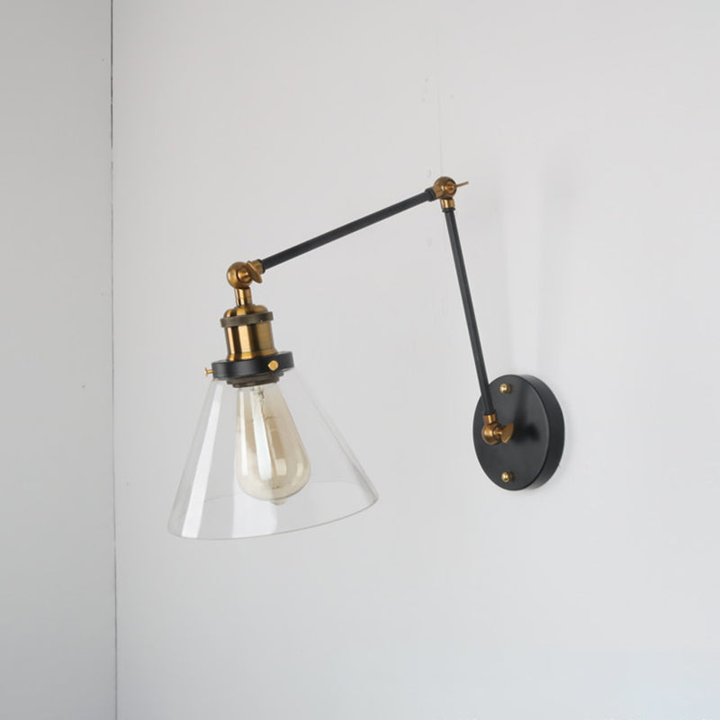 Lámpara de luz de pared de cono vintage 1 lámpara de pared de vidrio transparente con brazo largo