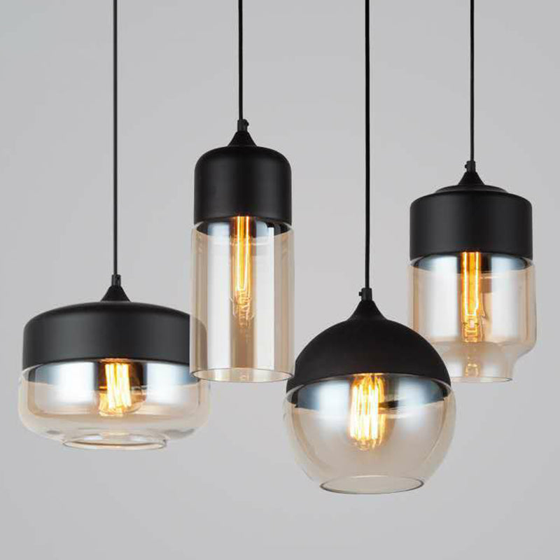 Amber Glass Shaded Hanging Lamp Vintage Style Single-Bulb Dining Room Lighting Pendant