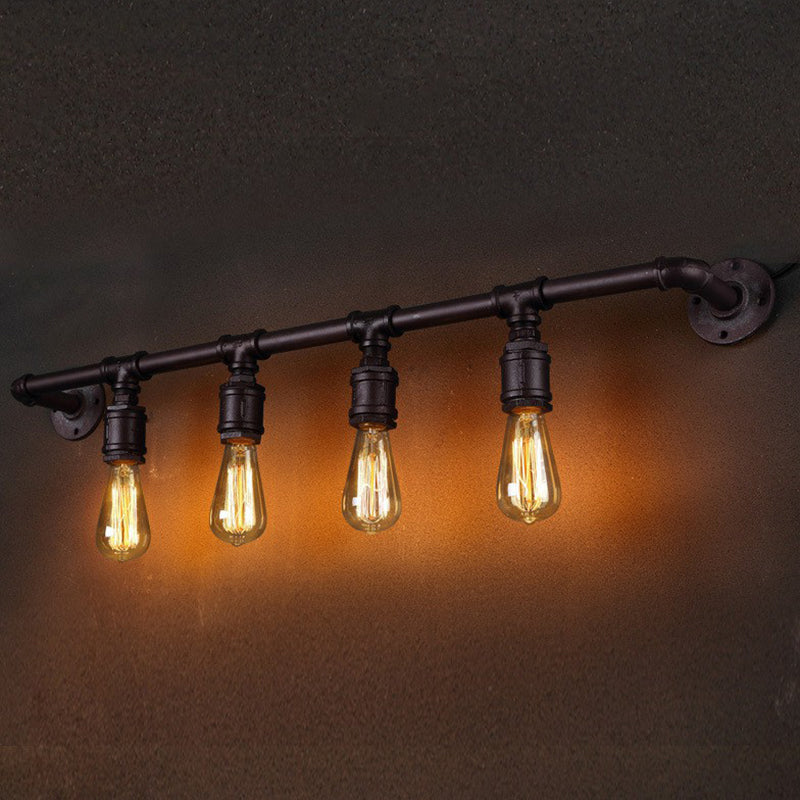 Rust Water Pipe Wall Light Steampunk Iron Restaurant Wall Mounted Lamp with Linear Design
