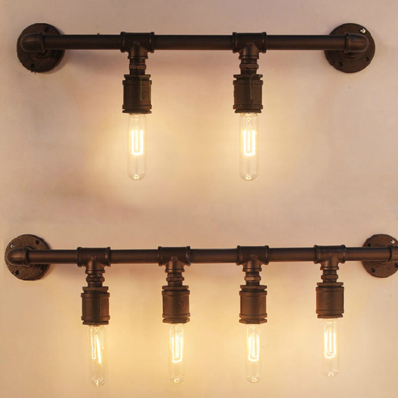 Rust Water Pipe Wall Light Steampunk Iron Restaurant Wall Mounted Lamp with Linear Design