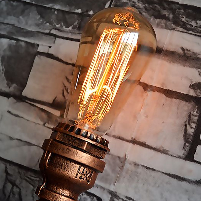 Single-Bulb Sconce Light Industrial Water Pipe Metal Wall Lamp in Rust for Garage