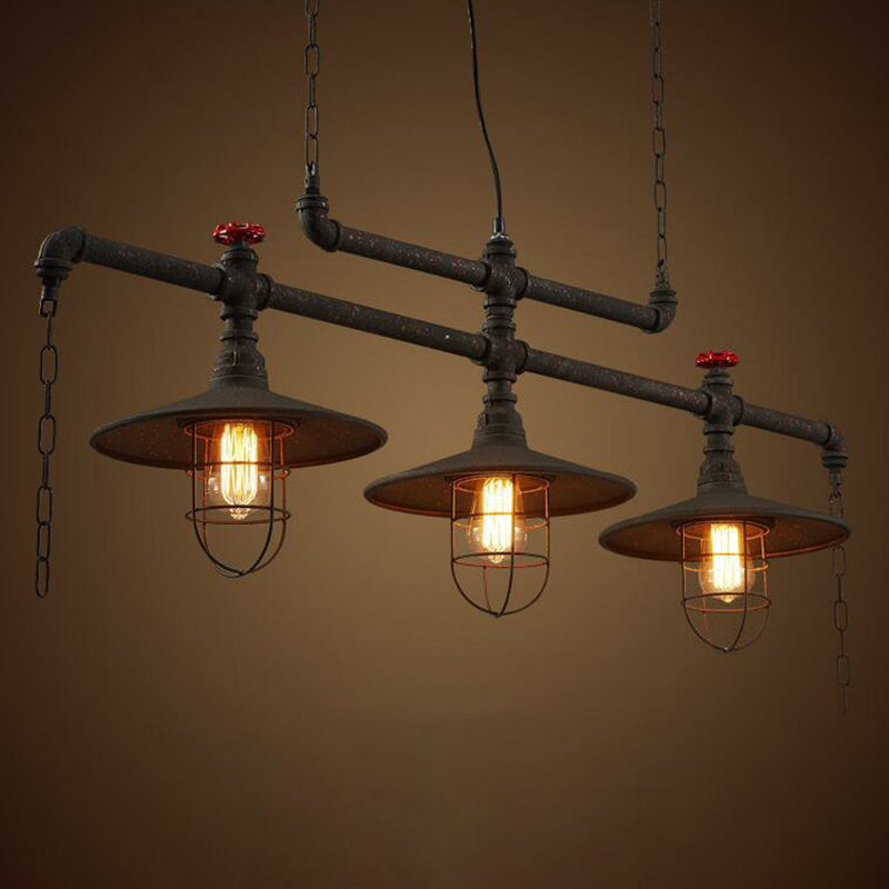 Iron Saucer over Island Lighting Rustic Dining Room Pendant Lamp with Cage Guard in Black