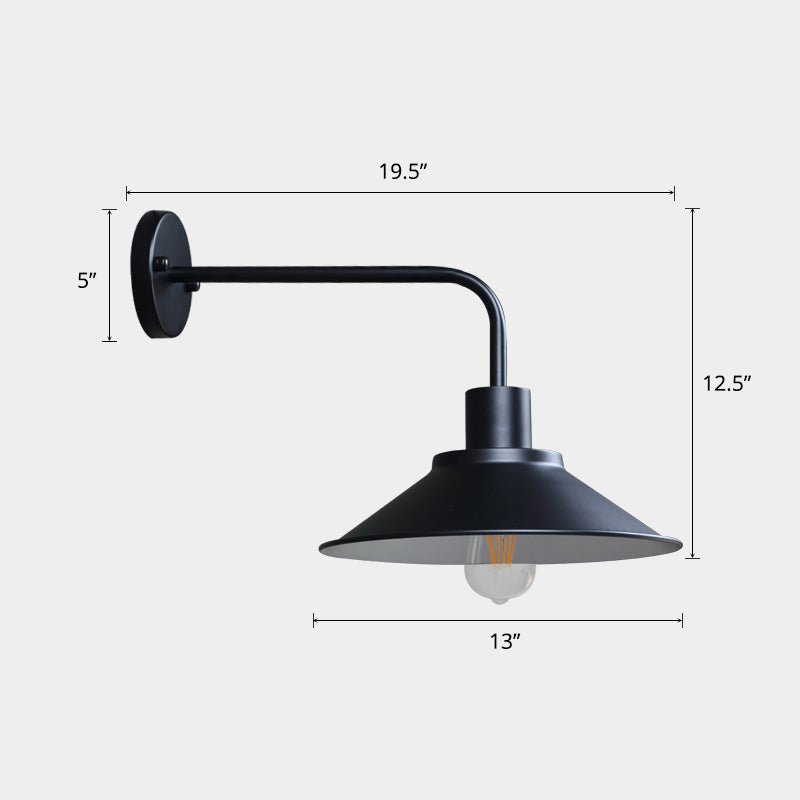 Vintage konische Wandmontage Beleuchtung 1 Glühbirnenmetallische Wandlampenmessung für den Außenbereich