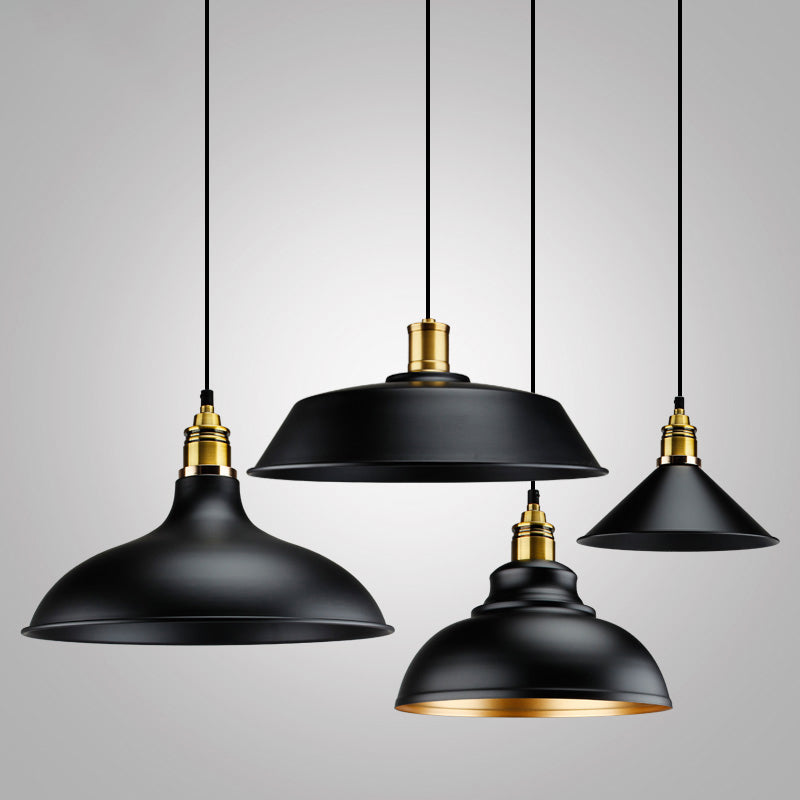 Metal Black Finish Drop Pendant Geometric Shade Single-Bulb Industrial Hanging Light