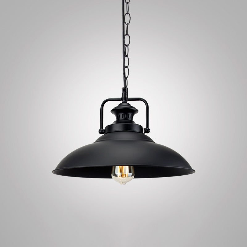 Metal Black Finish Drop Pendant Geometric Shade Single-Bulb Industrial Hanging Light