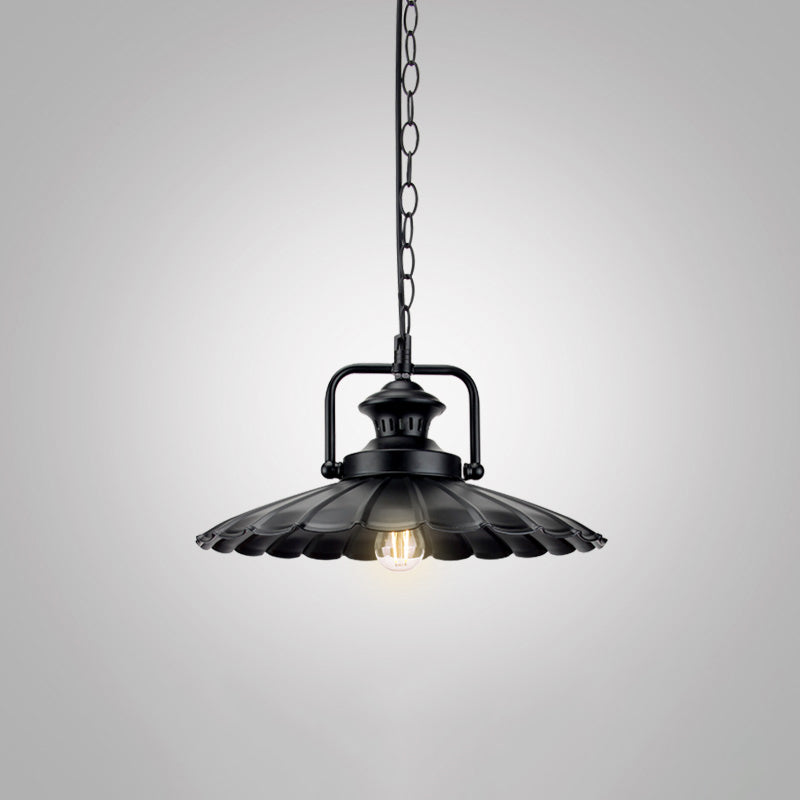 Metal Black Finish Drop Pendant Geometric Shade Single-Bulb Industrial Hanging Light