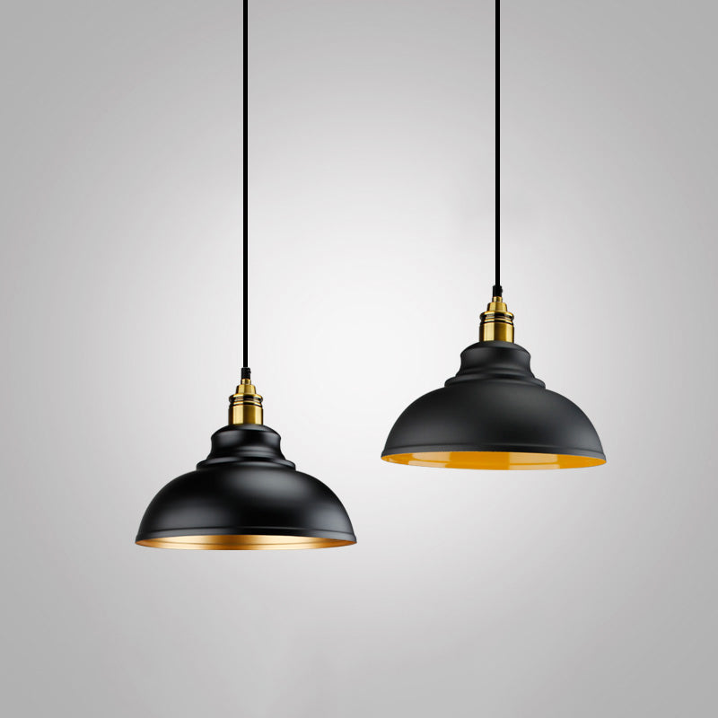 Metal Black Finish Drop Pendant Geometric Shade Single-Bulb Industrial Hanging Light
