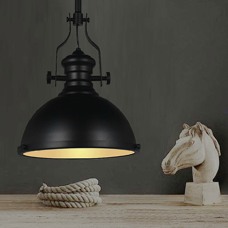 Vintage Bowl Pendant Lighting 1 Bulb Metal Ceiling Suspension Lamp with Frosted Glass Cover in Black