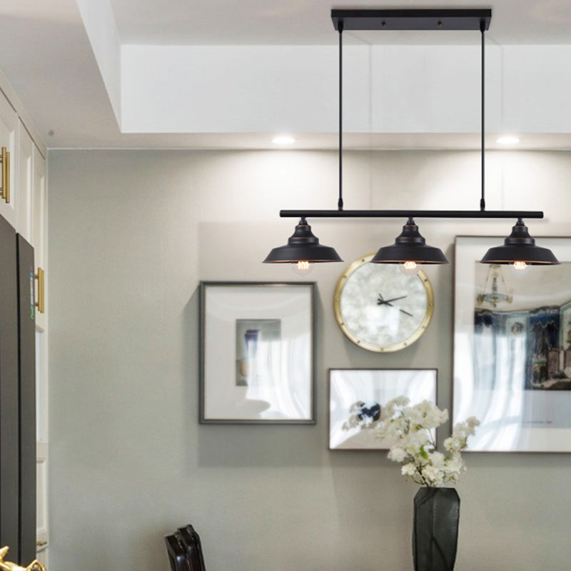 Lid Shaped Bistro Island Lamp Rustic Metal 3-Head Dark Coffee Hanging Ceiling Light