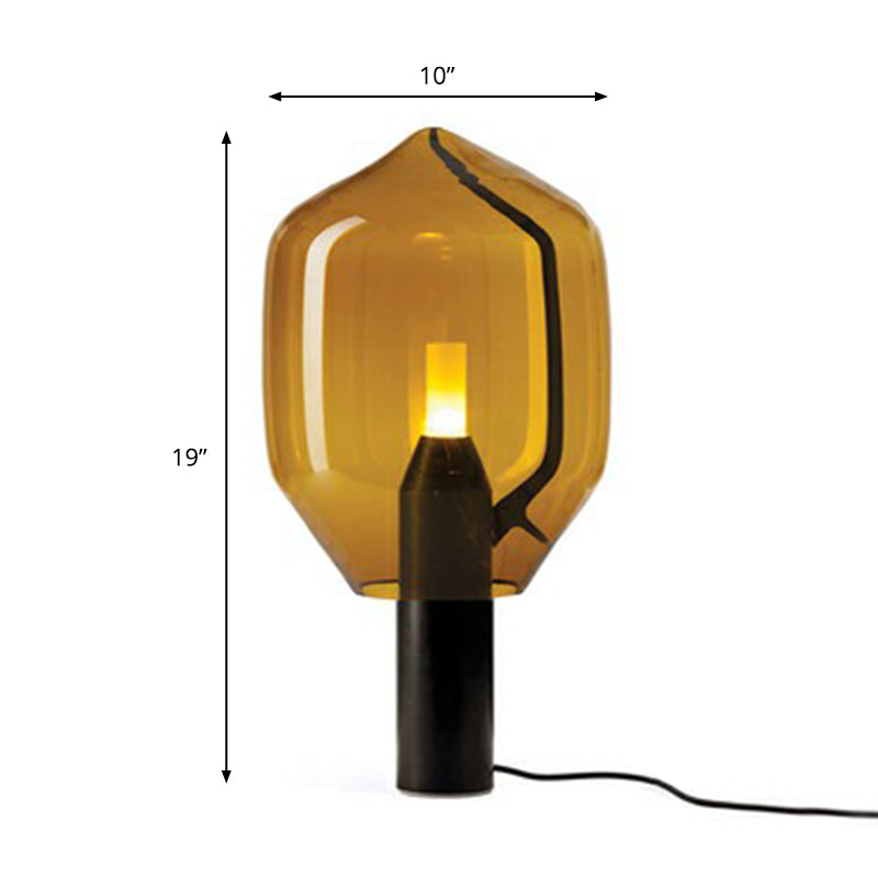 Glass Tulip Night Table Lamp Designer Single-Bulb Nightstand Light with Cylindrical Marble Base