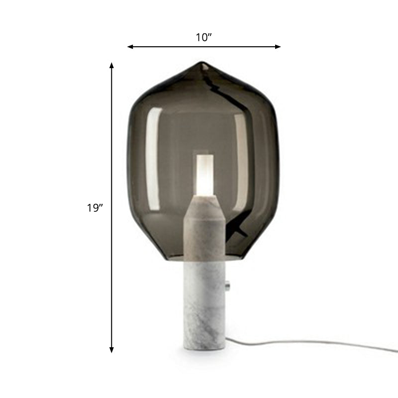 Glass Tulip Night Table Lamp Designer Single-Bulb Nightstand Light with Cylindrical Marble Base