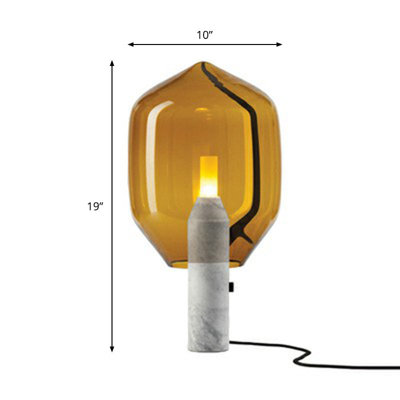 Glass Tulip Night Table Lamp Designer Single-Bulb Nightstand Light with Cylindrical Marble Base