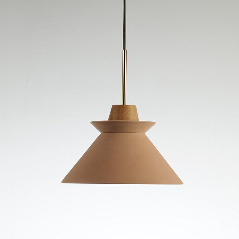 1 Head Dining Room Hanging Light Minimalist Wood Pendant with Conical Cement Shade