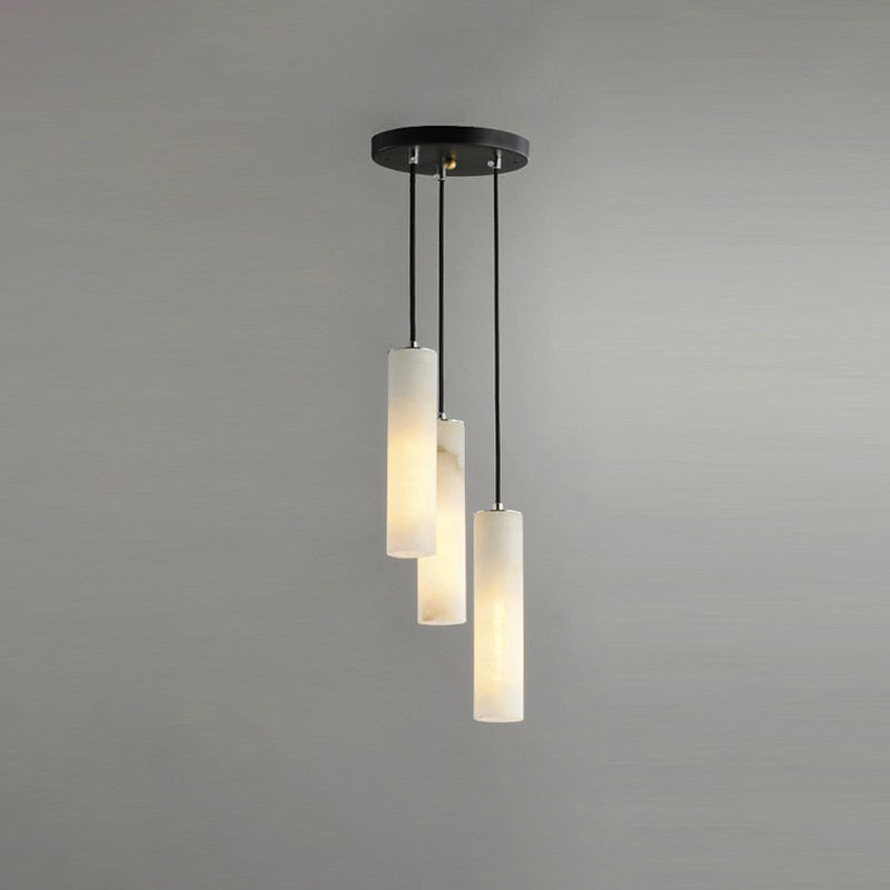 Tubular Bedroom Pendulum Light Marble Minimalistic Hanging Ceiling Light in White