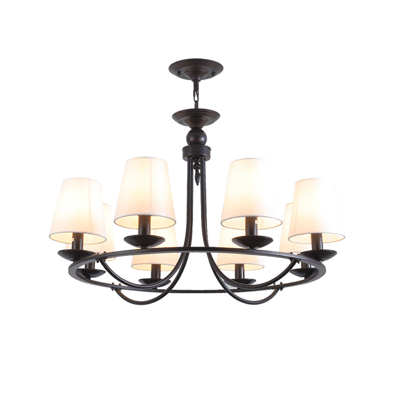 Klassieke taps toelopende trommelophanging lichte stof LED kroonluchter licht in het zwart voor woonkamer
