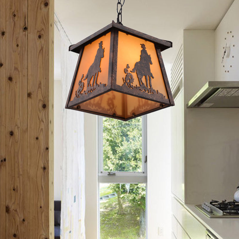 Éclairage pendentif en forme de maison en forme de campagne 1 luminaire suspendu en métal léger à la rouille