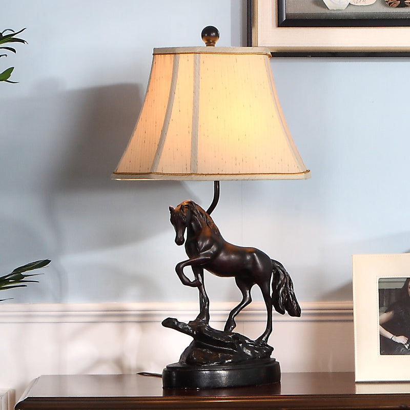 Fabric Beige Reading Light Tower Shaped 1 Light Rustic Task Lighting for Bedroom with Horse
