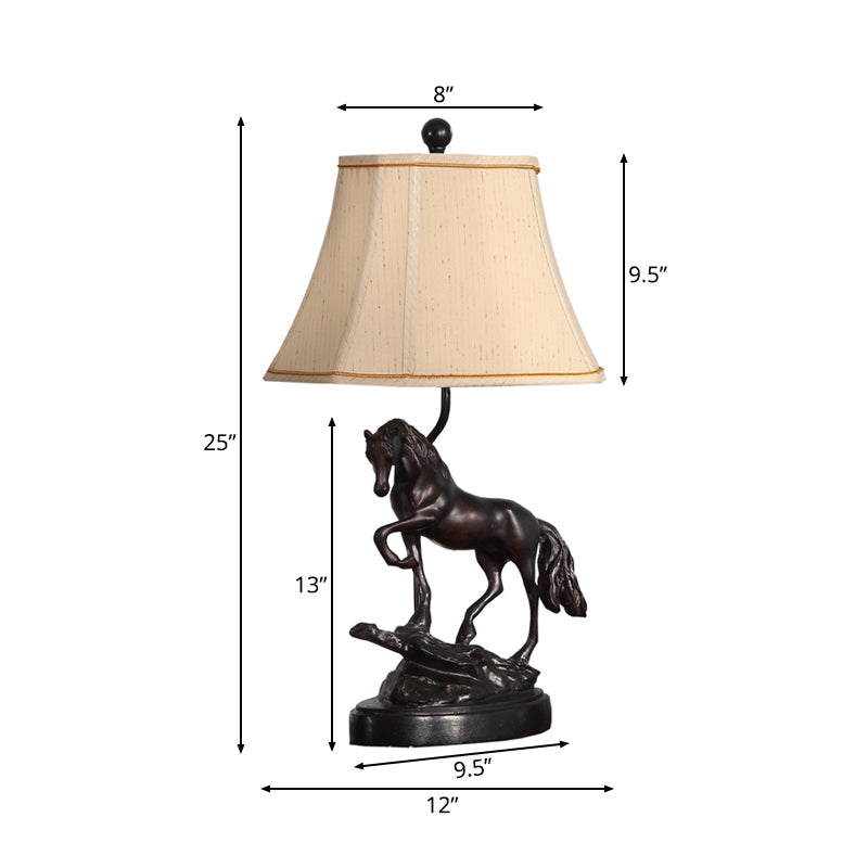 Fabric Beige Reading Light Tower Shaped 1 Light Rustic Task Lighting for Bedroom with Horse