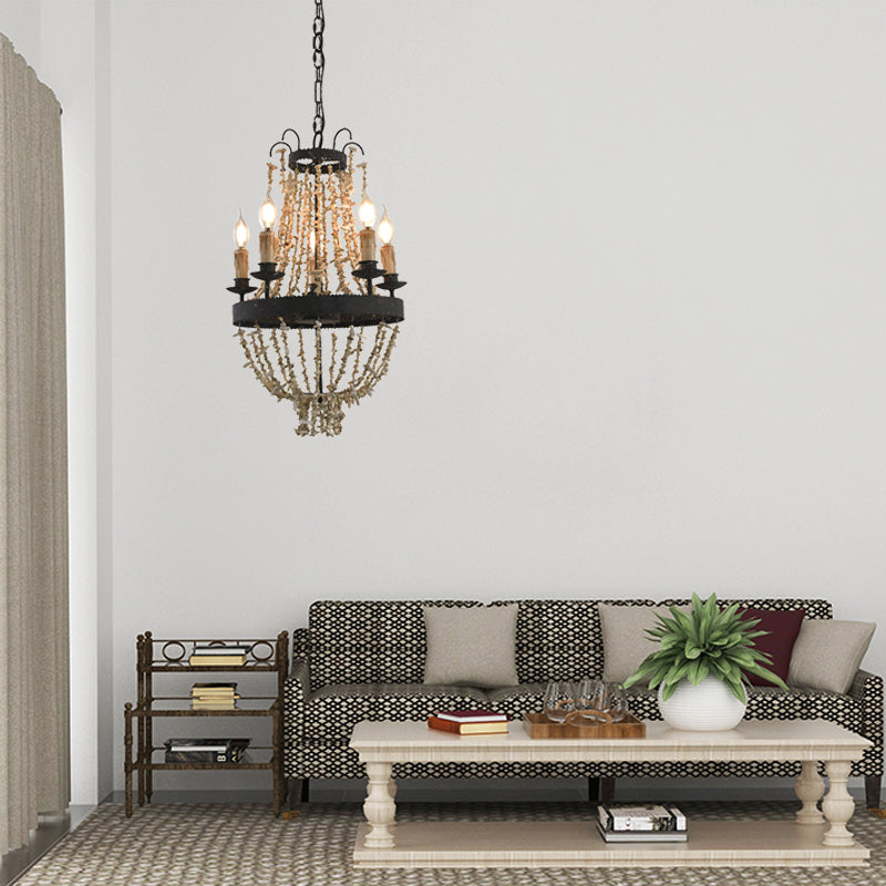 Candle Chandelier Light Traditional Metal 5 Heads Rust Hanging Lamp Kit with Stone