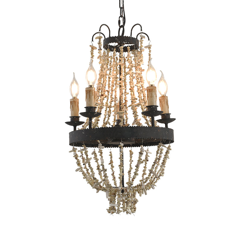 Candle Chandelier Light Traditional Metal 5 Heads Rust Hanging Lamp Kit with Stone