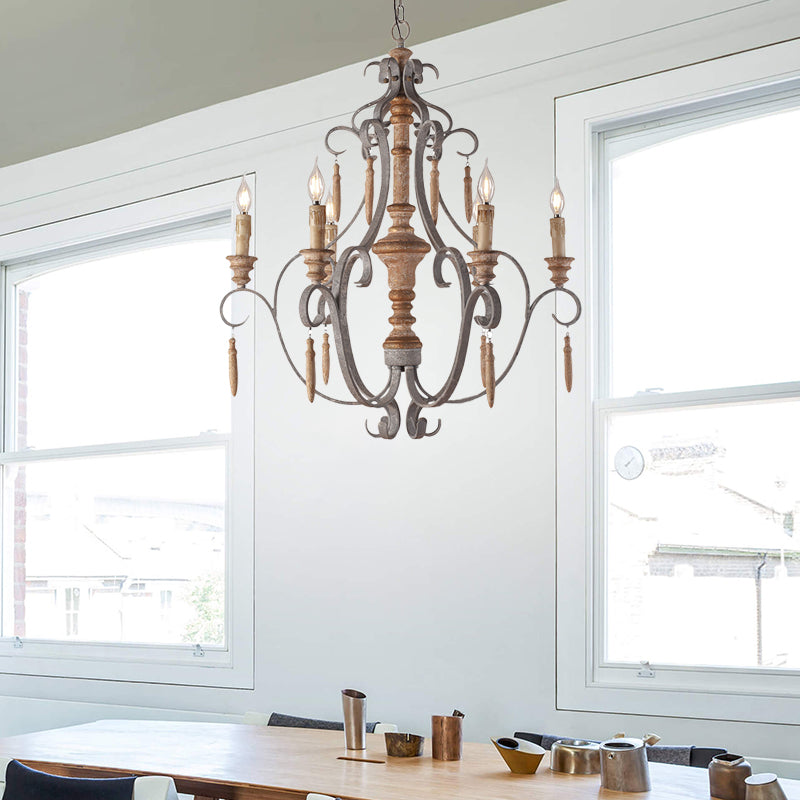 Rustic Jar Hanging Chandelier Metal 6 Bulbs Suspension Light in Grey for Dining Room