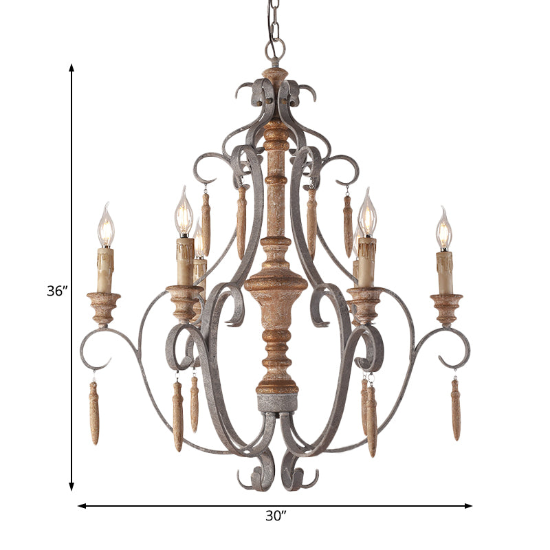 Rustic Jar Hanging Chandelier Metal 6 Bulbs Suspension Light in Grey for Dining Room