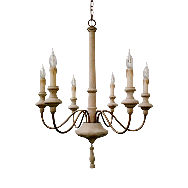 Éclairage de lustre Sputnik Retro Wood-White 6 ampoules suspendues plafond avec bras incurvé