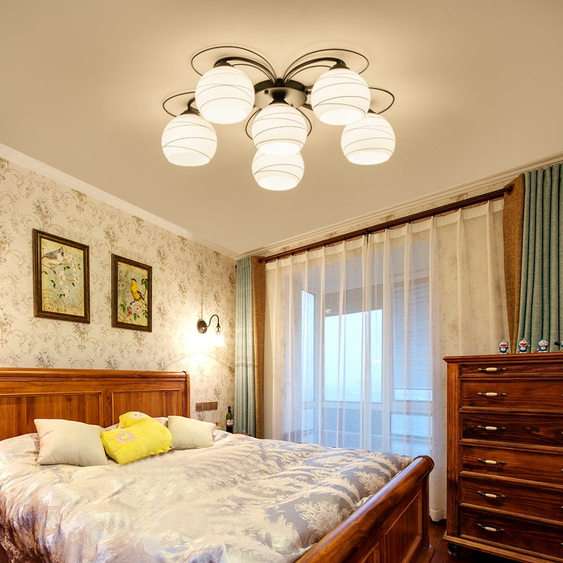 3/6/9 Lights Orb Flush Mount Lamp Traditional White Glass Flush Ceiling Light for Living Room