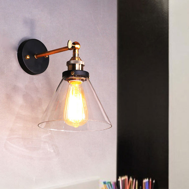 Conical Shaded Clear Glass Wall Lighting Antique Single-Bulb Corridor Wall Lighting
