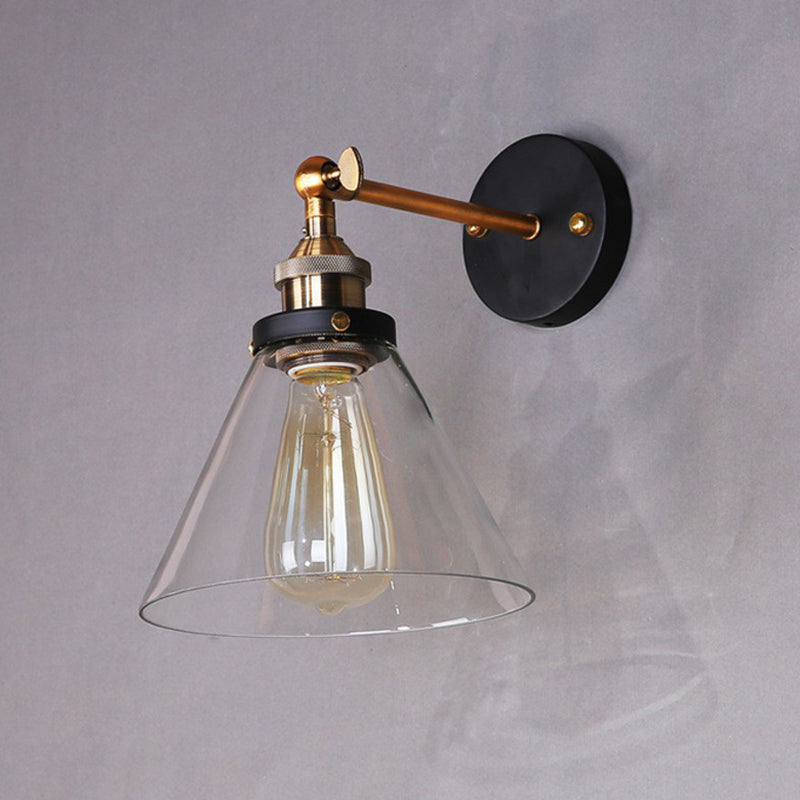 Conical Shaded Clear Glass Wall Lighting Antique Single-Bulb Corridor Wall Lighting