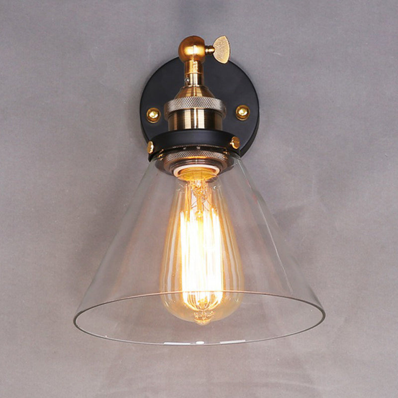 Conical Shaded Clear Glass Wall Lighting Antique Single-Bulb Corridor Wall Lighting