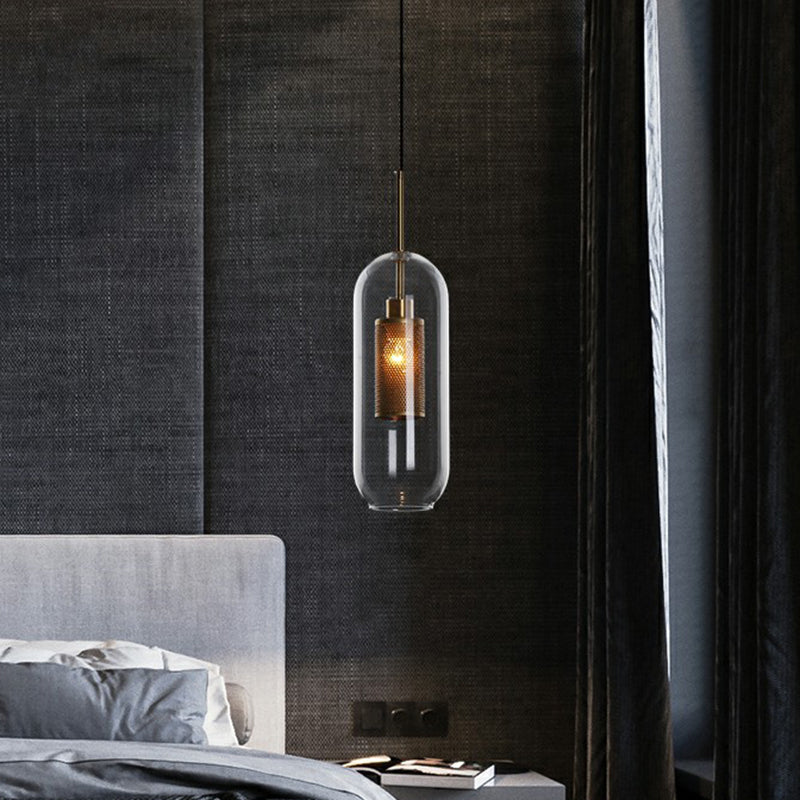 Clear Glass Shaded Hanging Light Simplicity 1 Bulb Restaurant Pendant Light Fixture