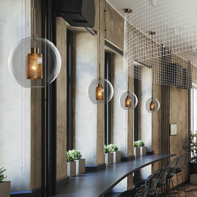 Clear Glass Shaded Hanging Light Simplicity 1 Bulb Restaurant Pendant Light Fixture