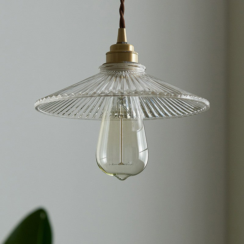 Cone Clear Ribbed Glass Hanging Lamp Vintage Single-Bulb Dining Room Lighting Pendant