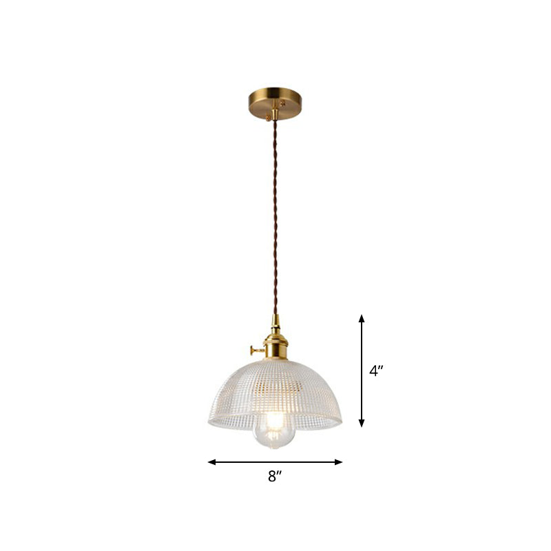 Lámpara colgante sombreada de vidrio Estilo vintage de comedor de un solo bombilla de iluminación en latón