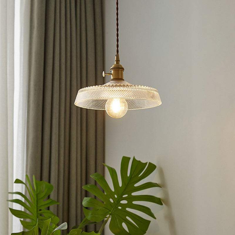 Pot Cover Clear Glass Suspension Lighting Retro Style 1 Head Restaurant Pendant Ceiling Light