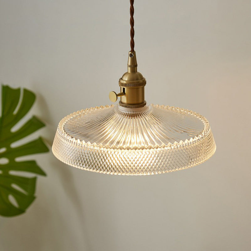 Pot Cover Clear Glass Suspension Lighting Retro Style 1 Head Restaurant Pendant Ceiling Light
