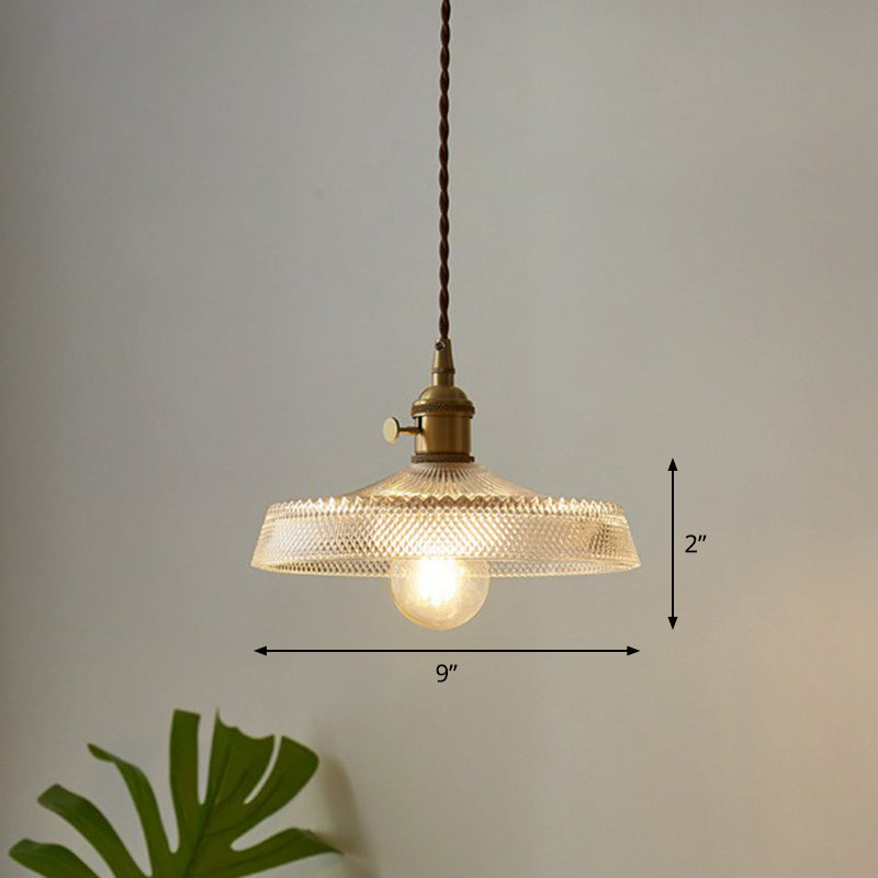 Pot Cover Clear Glass Suspension Lighting Retro Style 1 Head Restaurant Pendant Ceiling Light