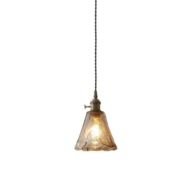 Single-Bulb Hanging Lamp Vintage Bell Cognac Glass Lighting Pendant for Dining Room
