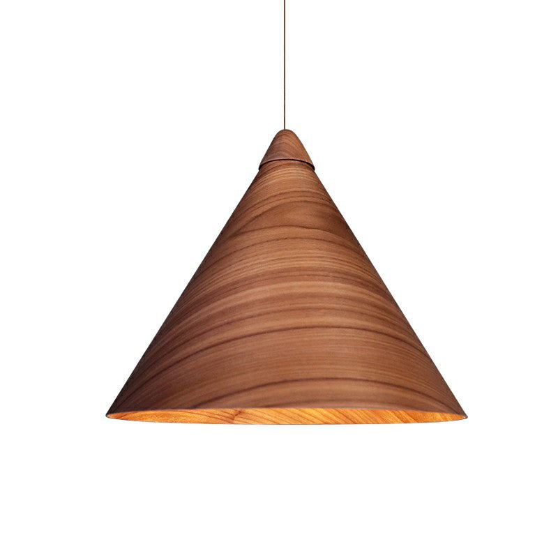 Conical Dining Room Suspension Lamp Wooden 1-Head Minimalistic Hanging Pendant Light