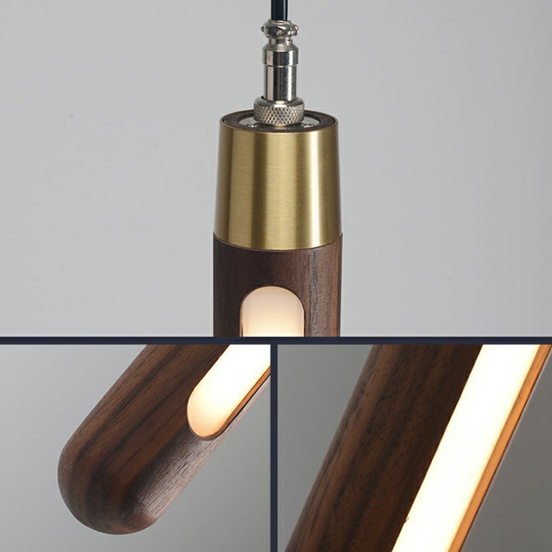 Pole Shaped Bedside LED Pendulum Light Wooden Simplicity Pendant Lighting Fixture