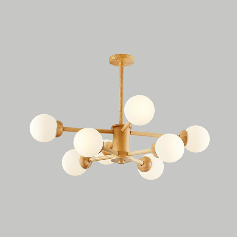 Wood Sputnik Chandelier Nordic White Bhite Glass Glass Affermazione Luce per soggiorno per soggiorno