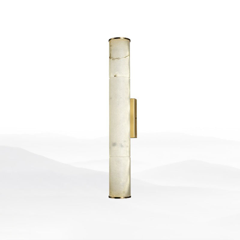 Marble Tube LED Sconce Light Fixture Simplicity White and Brass Wall Lamp for Living Room